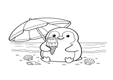 Pinguim na Praia com Sorvete