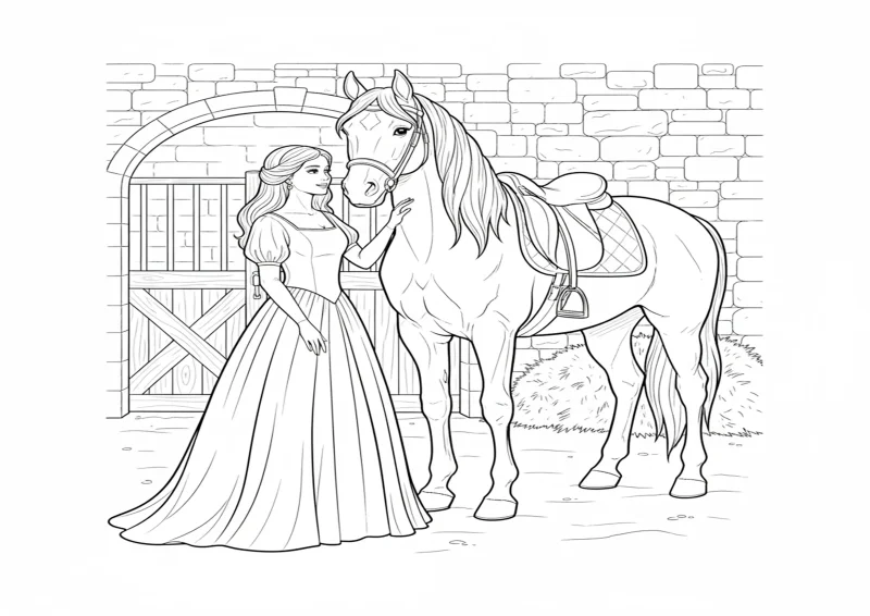 Princesa acariciando um cavalo