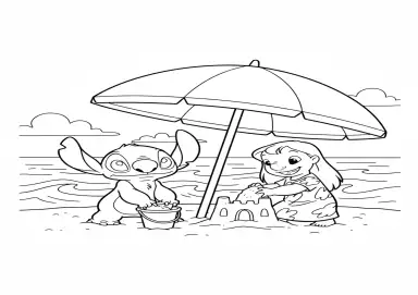 Lilo e Stitch Brincando na Praia