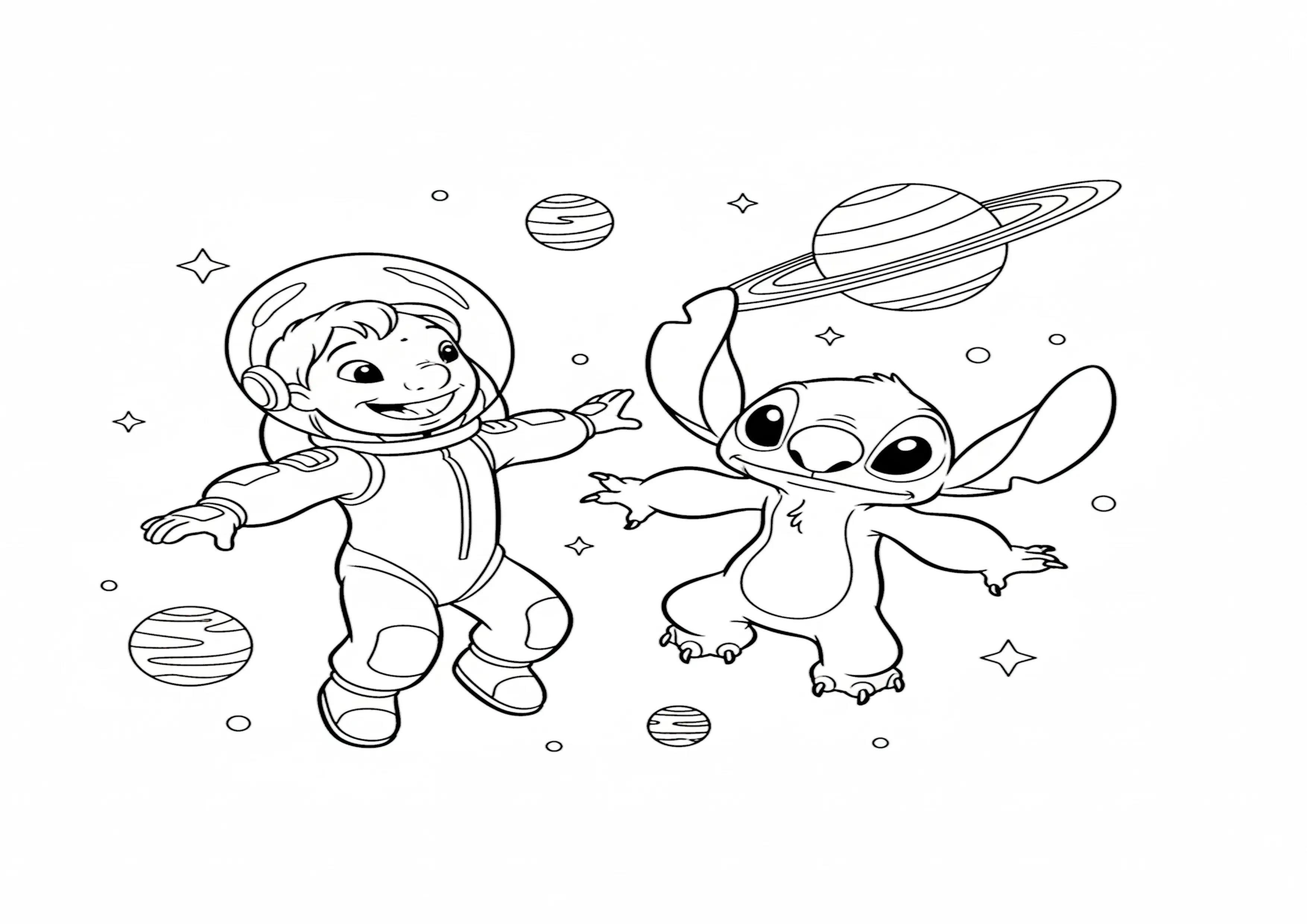 Lilo e Stitch Flutuando no Espaço