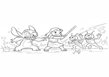 Lilo e Stitch Lutando Contra Inimigos
