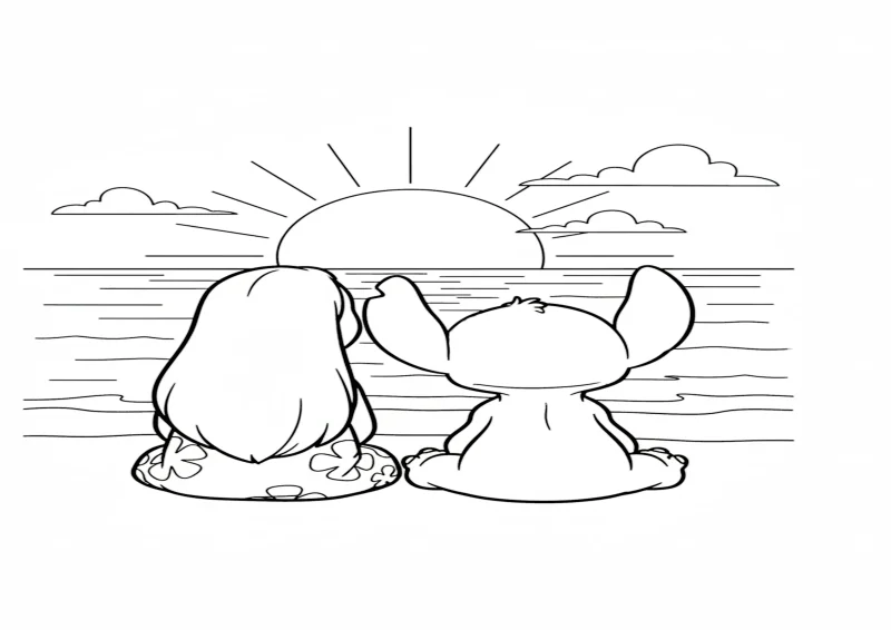 Lilo e Stitch no Pôr do Sol