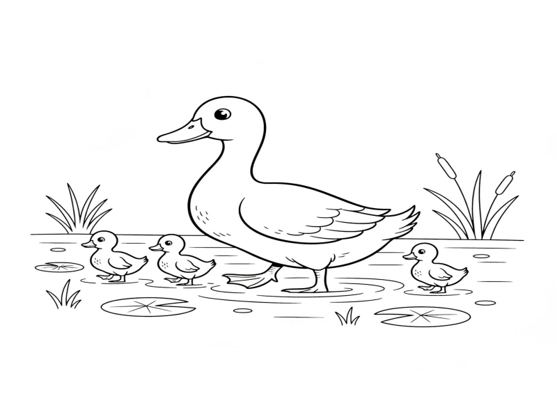 Patinho Seguindo a Mãe