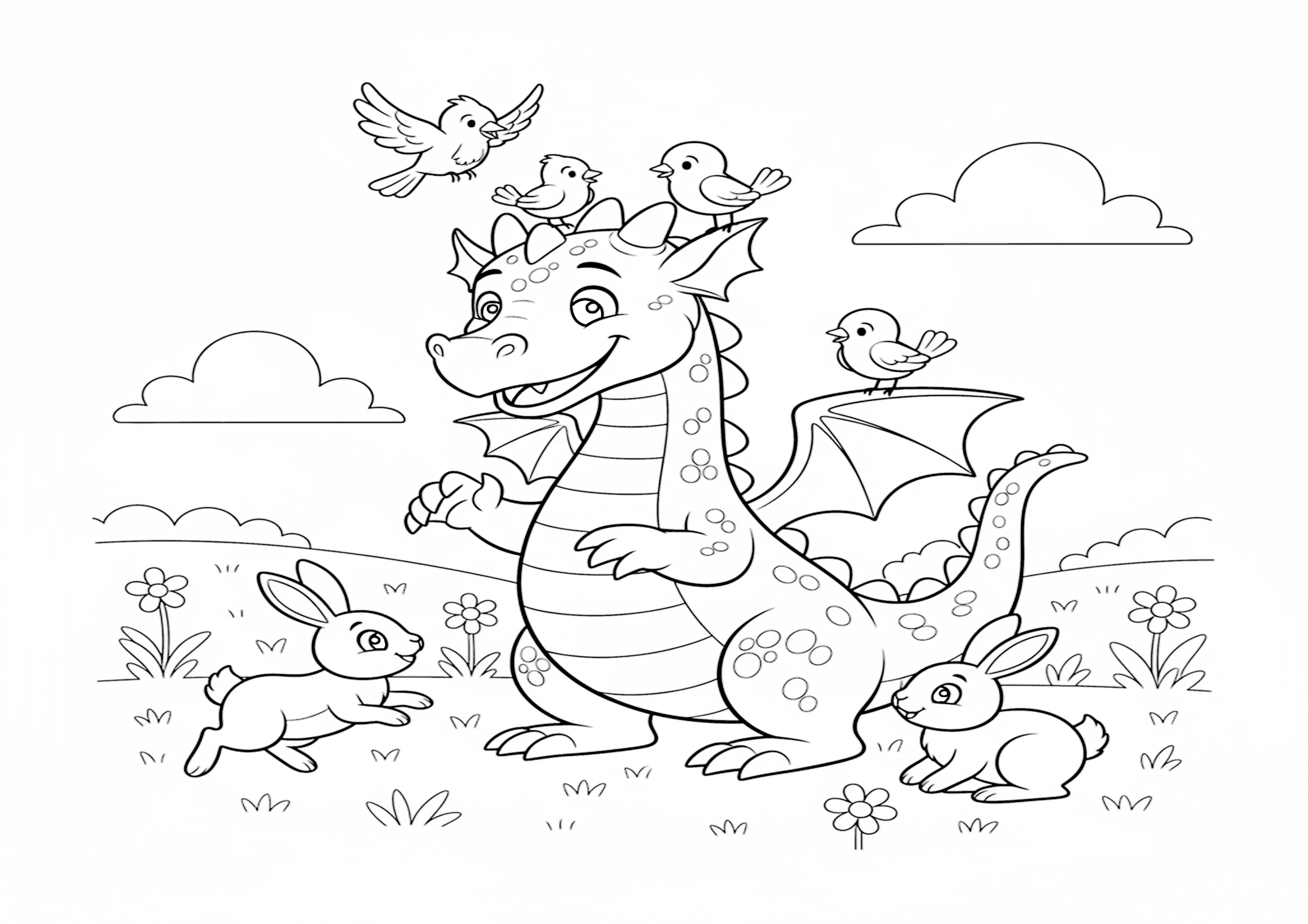 Dragão com Amigos Animais
