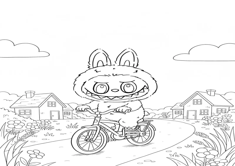 Labubu andando de bicicleta