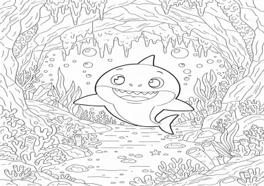 Baby Shark Explorando Uma Caverna
