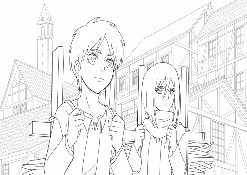 Eren e Mikasa em Attack on Titan