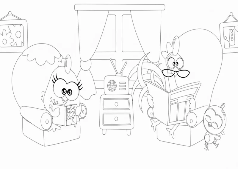 Família da Galinha Pintadinha Lendo em Casa