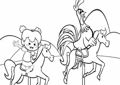 Galo Carijó e Amiguinha Cavalgando Felizes