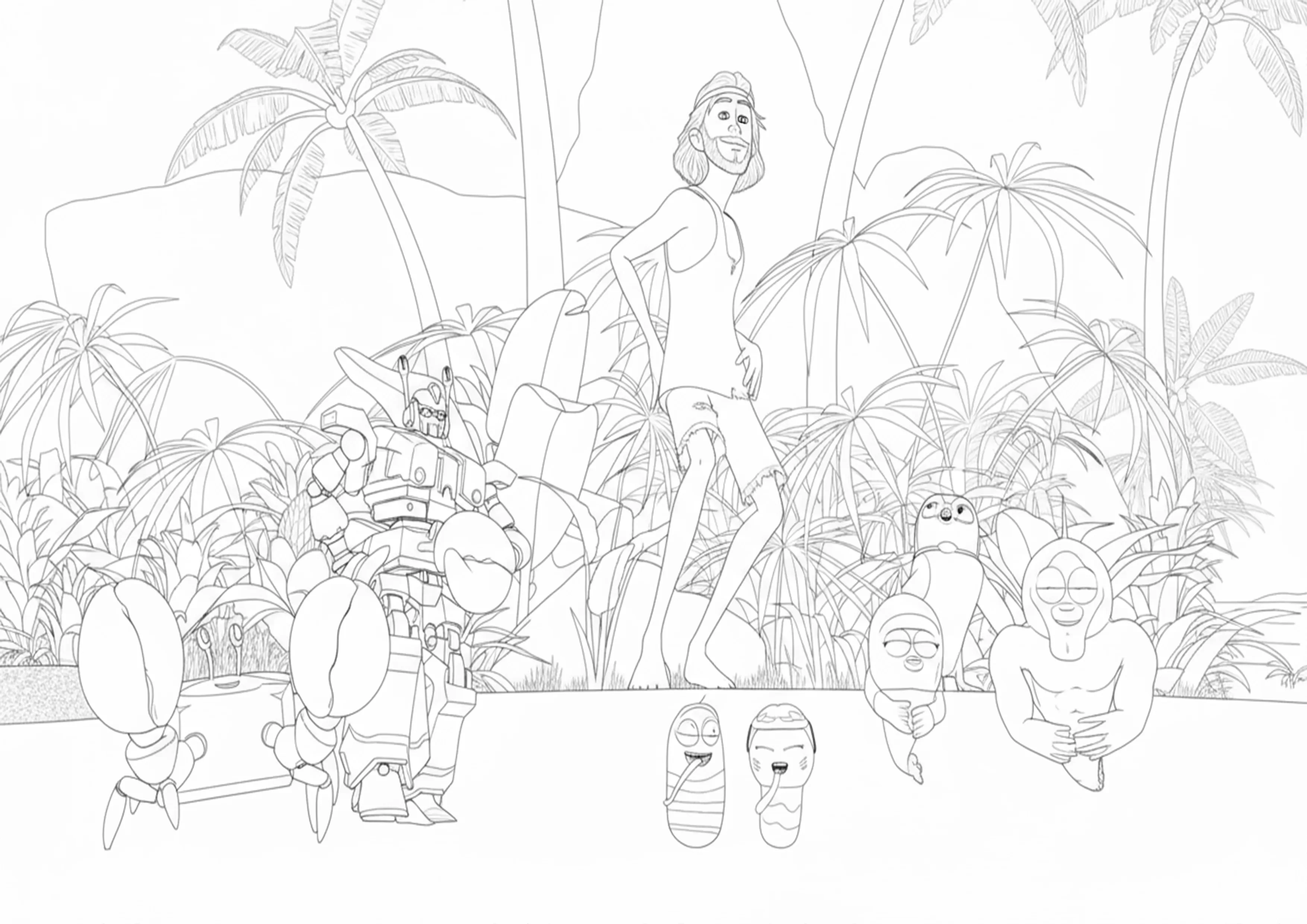 Larva Island Red Yellow e Chuck na Praia Tropical