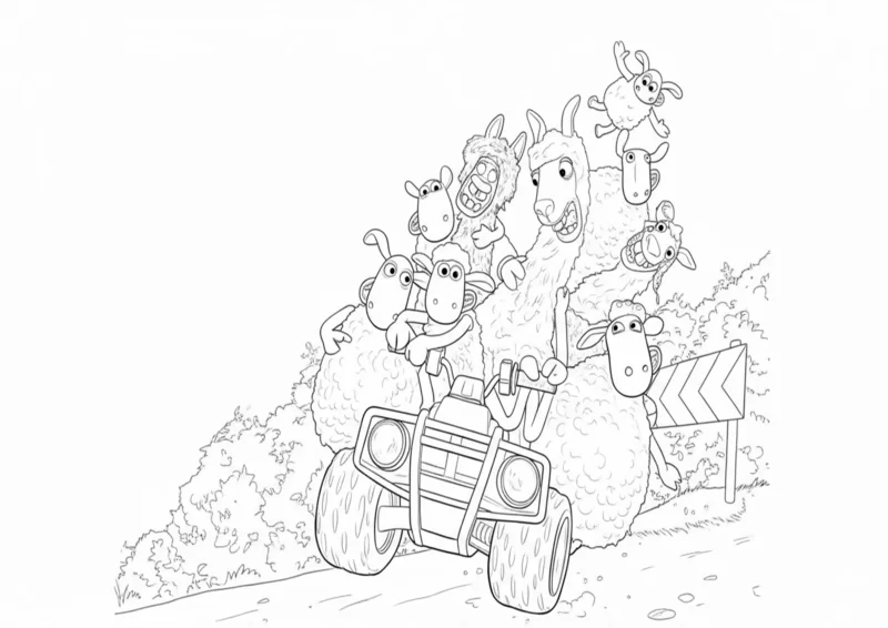 Shaun e Bitzer em Corrida Maluca com as Lhamas