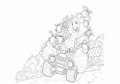 Shaun e Bitzer em Corrida Maluca com as Lhamas