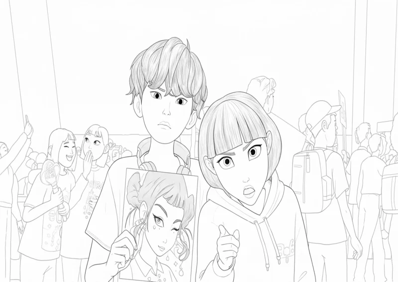 Fãs das Guerreiras do K-pop segurando Foto