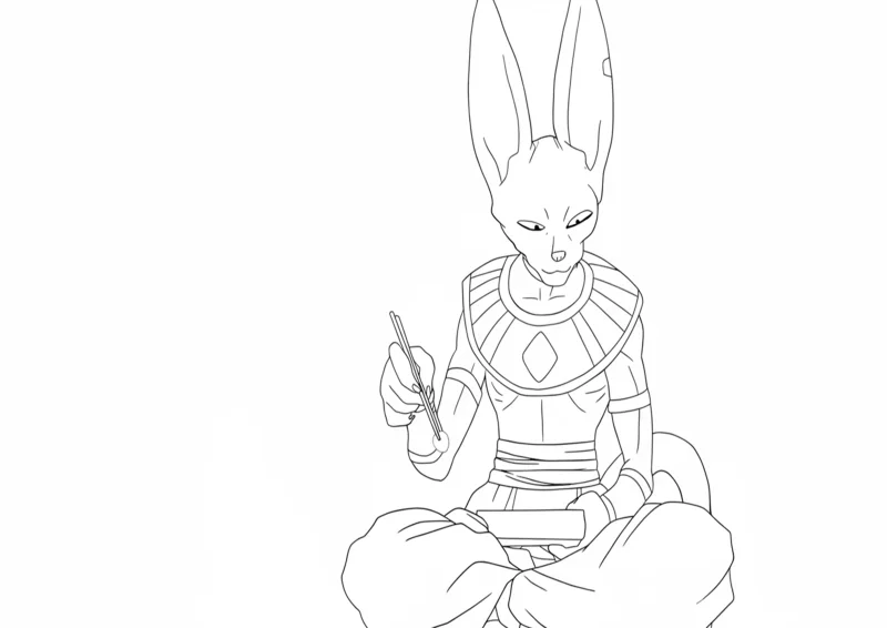Desenho de Lord Beerus Comendo com Hashi para Colorir
