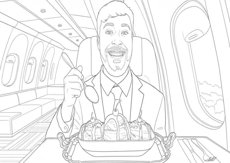 Desenho MrBeast no Jatinho Privado para Colorir