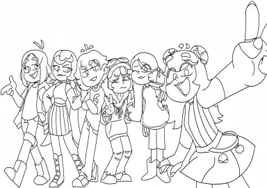 Turma do Mundo do Torajo Tirando Selfie para Colorir