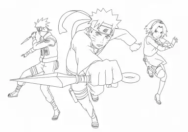 Naruto Sakura e Kakashi com Kunai para Colorir