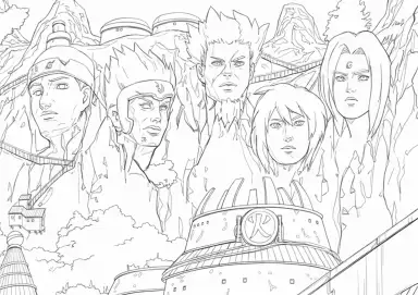 Monumento Hokage e Vila da Folha para Colorir