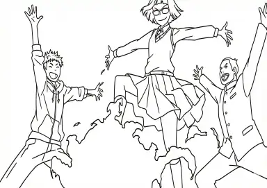 Yuji Itadori Nobara Kugisaki e Megumi Fushiguro Pulando Jujutsu Kaisen