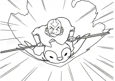 Aang Surfando no Pinguim para Colorir