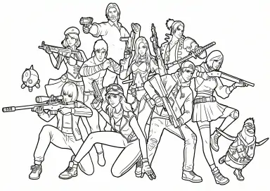 Personagens Free Fire Juntos para Colorir