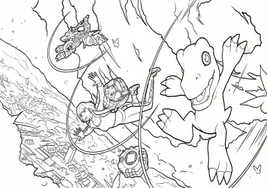 Free Fire x Digimon Aventura Aérea para Colorir