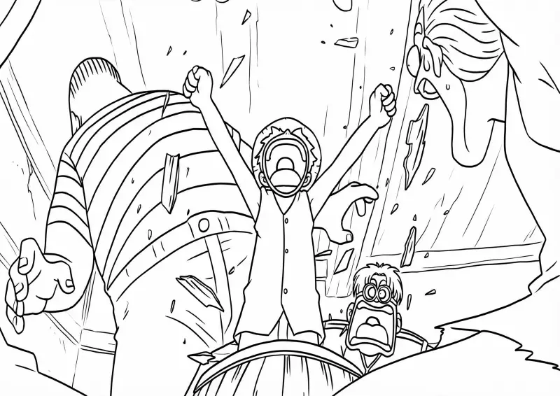 Luffy Saindo do Barril na Frente de Koby