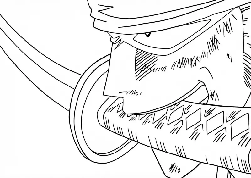 Roronoa Zoro Close-up com Katana na Boca