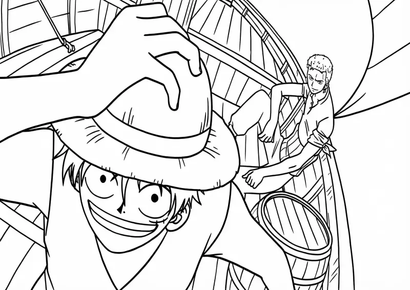 Luffy e Zoro Navegando em Barco a Remo