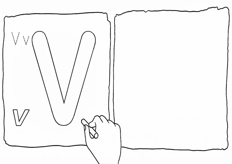 Letra V Desenho para Colorir e Treinar