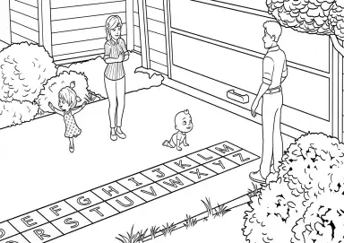 Família Cocomelon e a Trilha do Alfabeto para Colorir