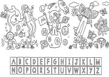 Família Cocomelon e o Alfabeto Mágico para Colorir