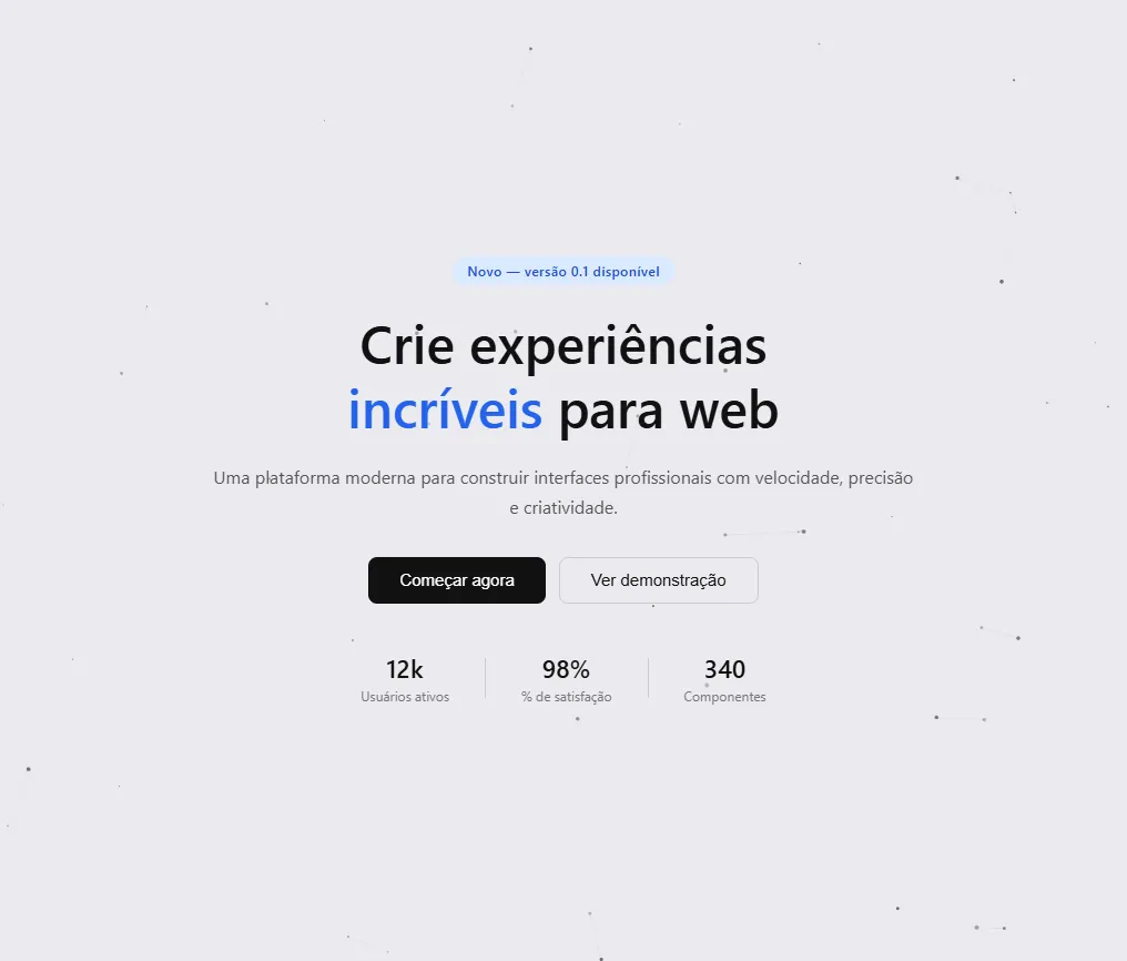 Hero animada com partículas e contadores para sites profissionais