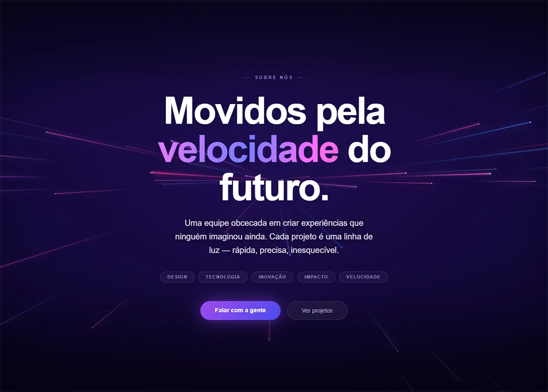 Seção institucional com efeito de velocidade para empresas de internet e fibra óptica