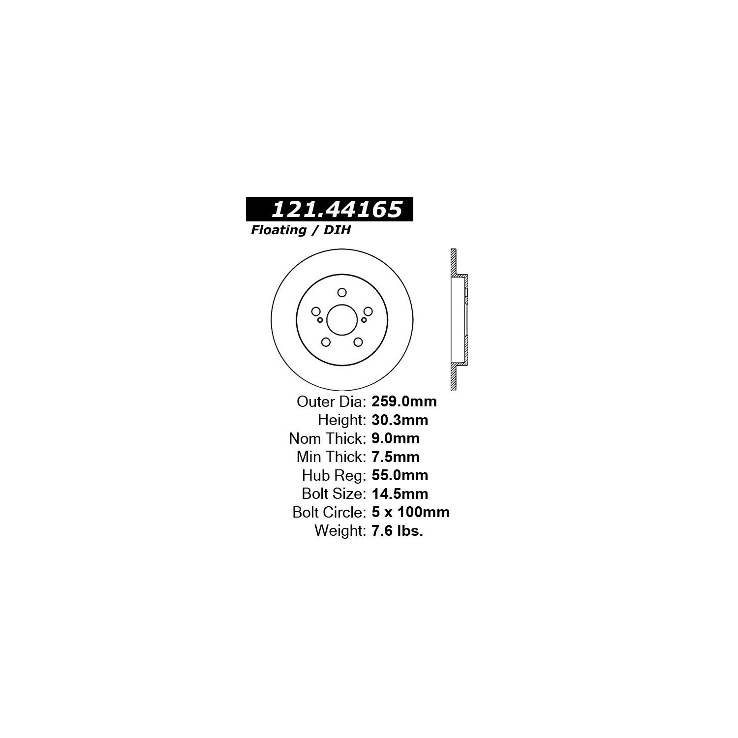 Brake Rotor Specifications Chart