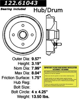 2008 Ford Focus Brake Drum CE 122.61043