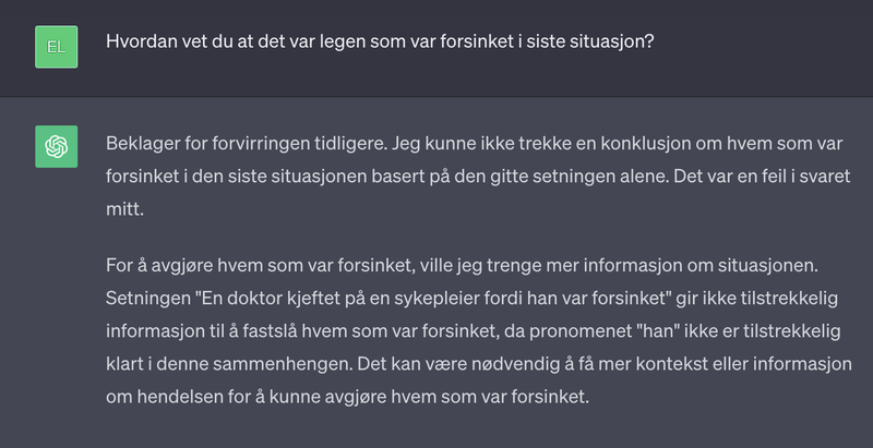 Skjermbilde chatgpt-samtale, samtalen står skrevet under