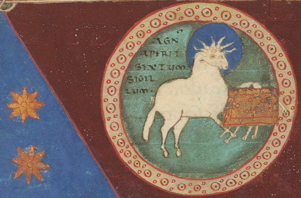 The Lamb, with at least four eyes and seven horns.