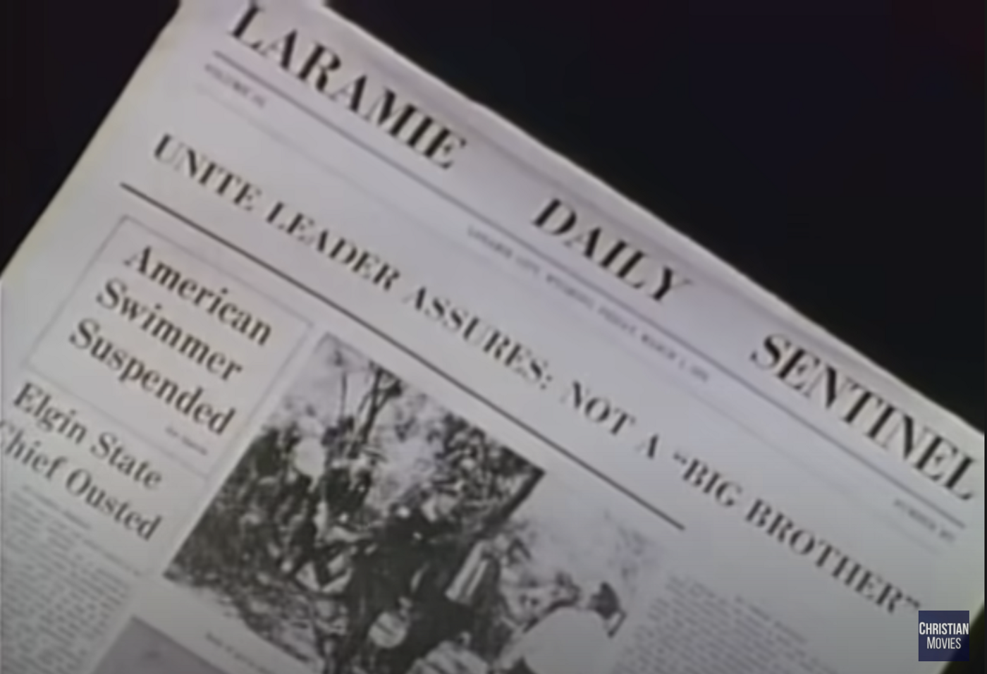 The Laramie Daily Sentinel newspaper with the headline "Unite Leader Assures: "Not a 'Big Brother.'"