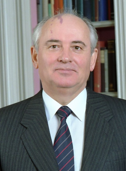 Mikhail Gorbachev in 1987, with his port-wine stain visible on his forehead.