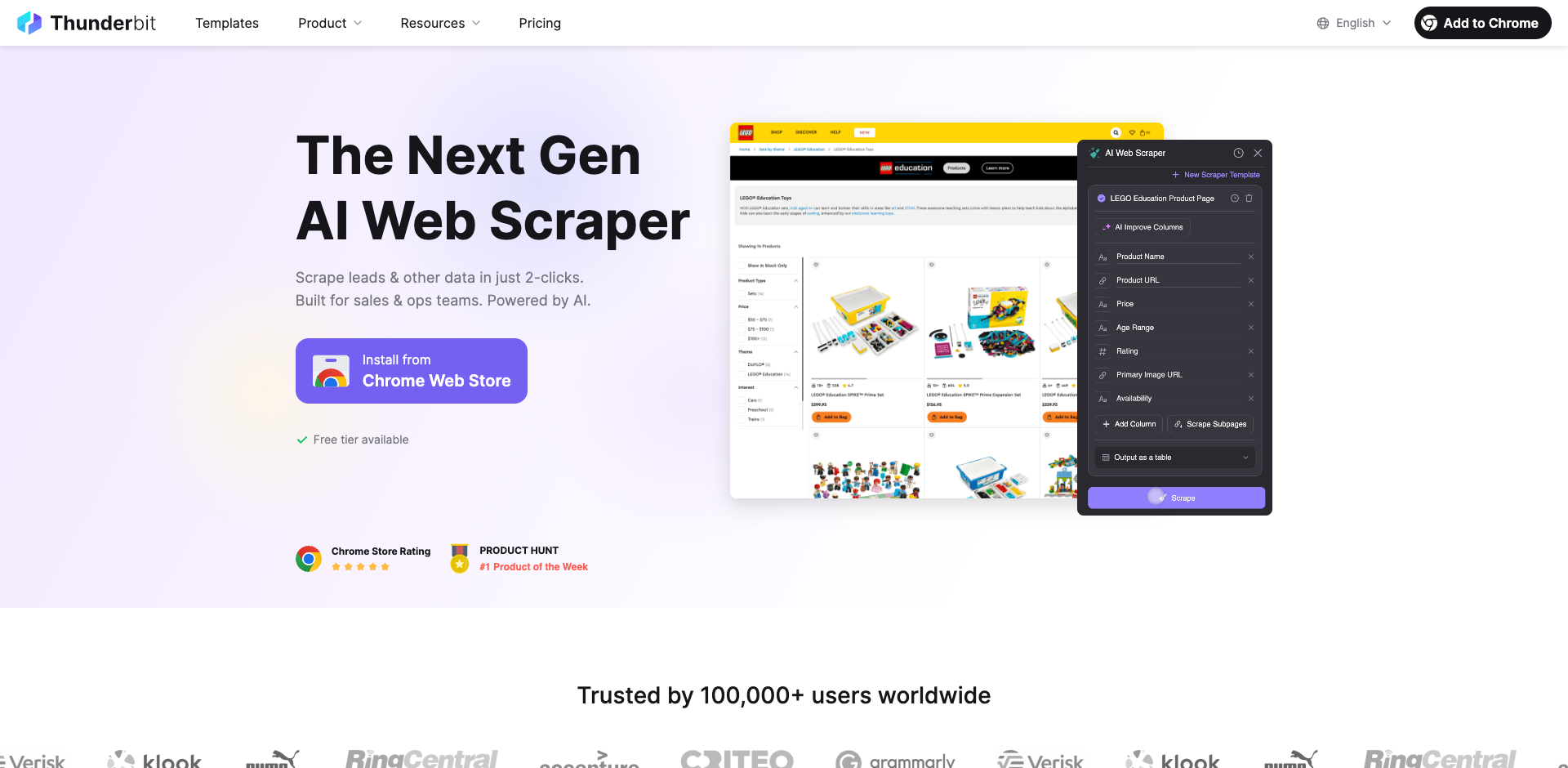 Thunderbit homepage screenshot