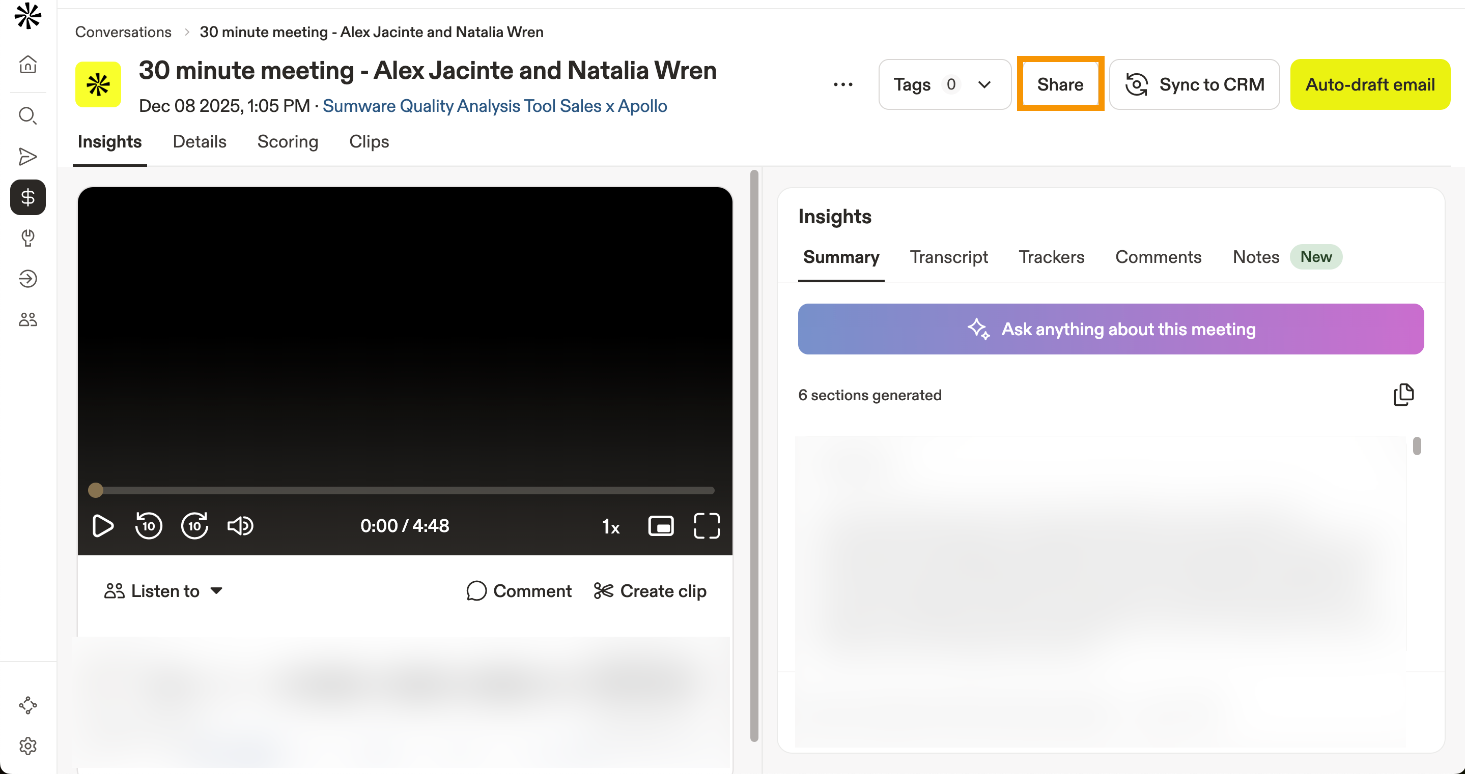 Click Share to share the recording