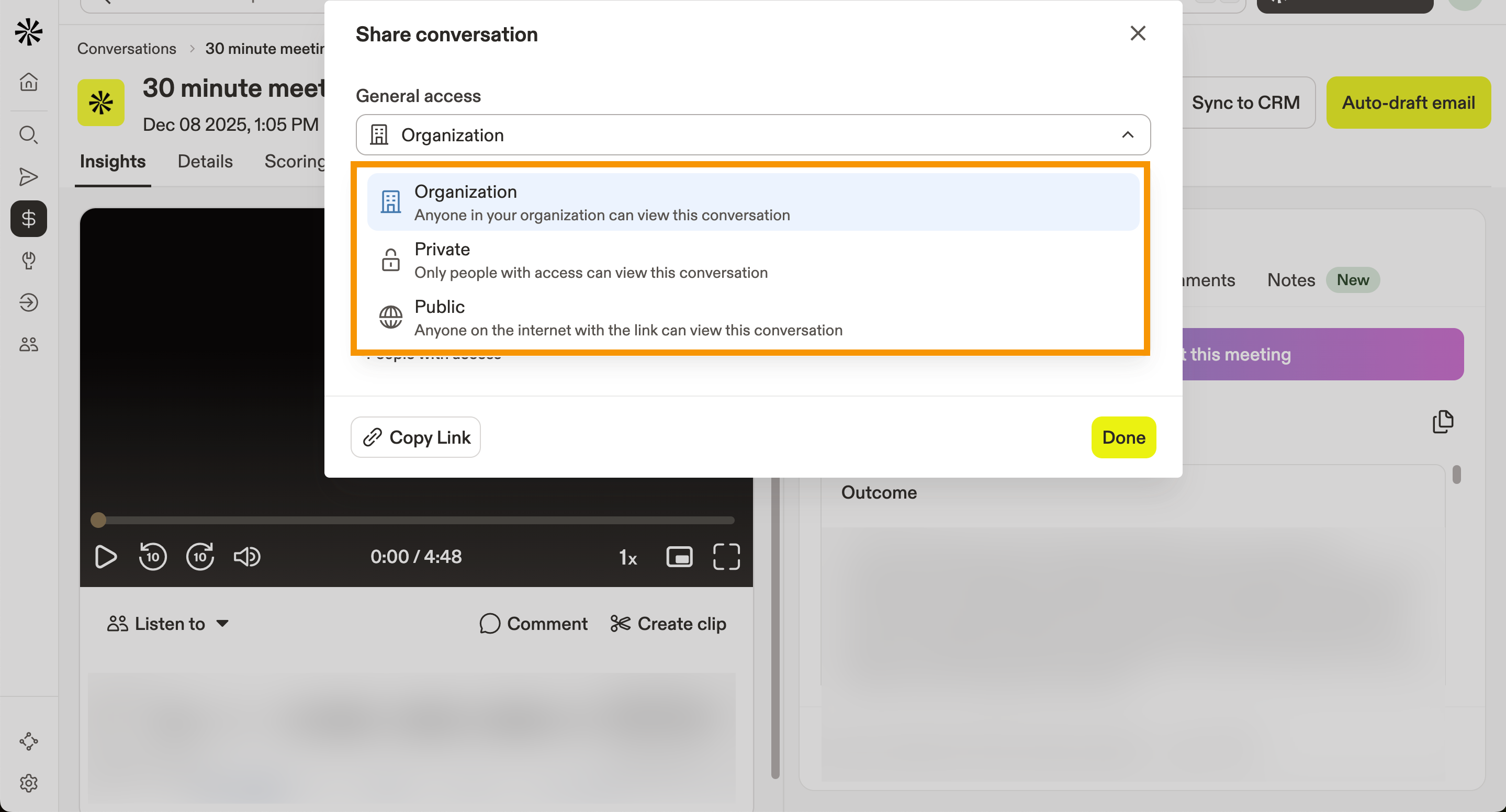 Set general access to organization, private, or anyone