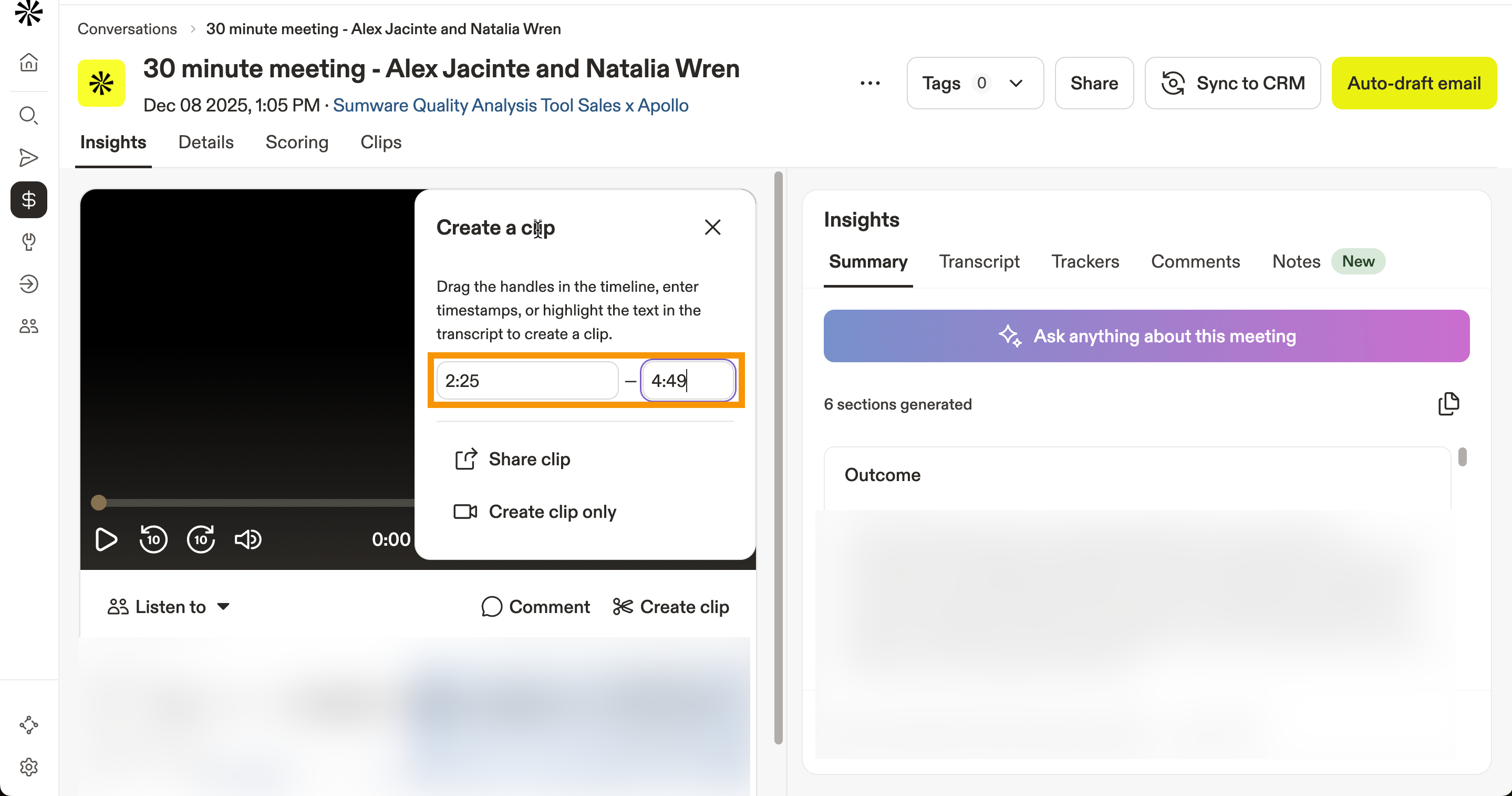 Enter timestamp for the clip