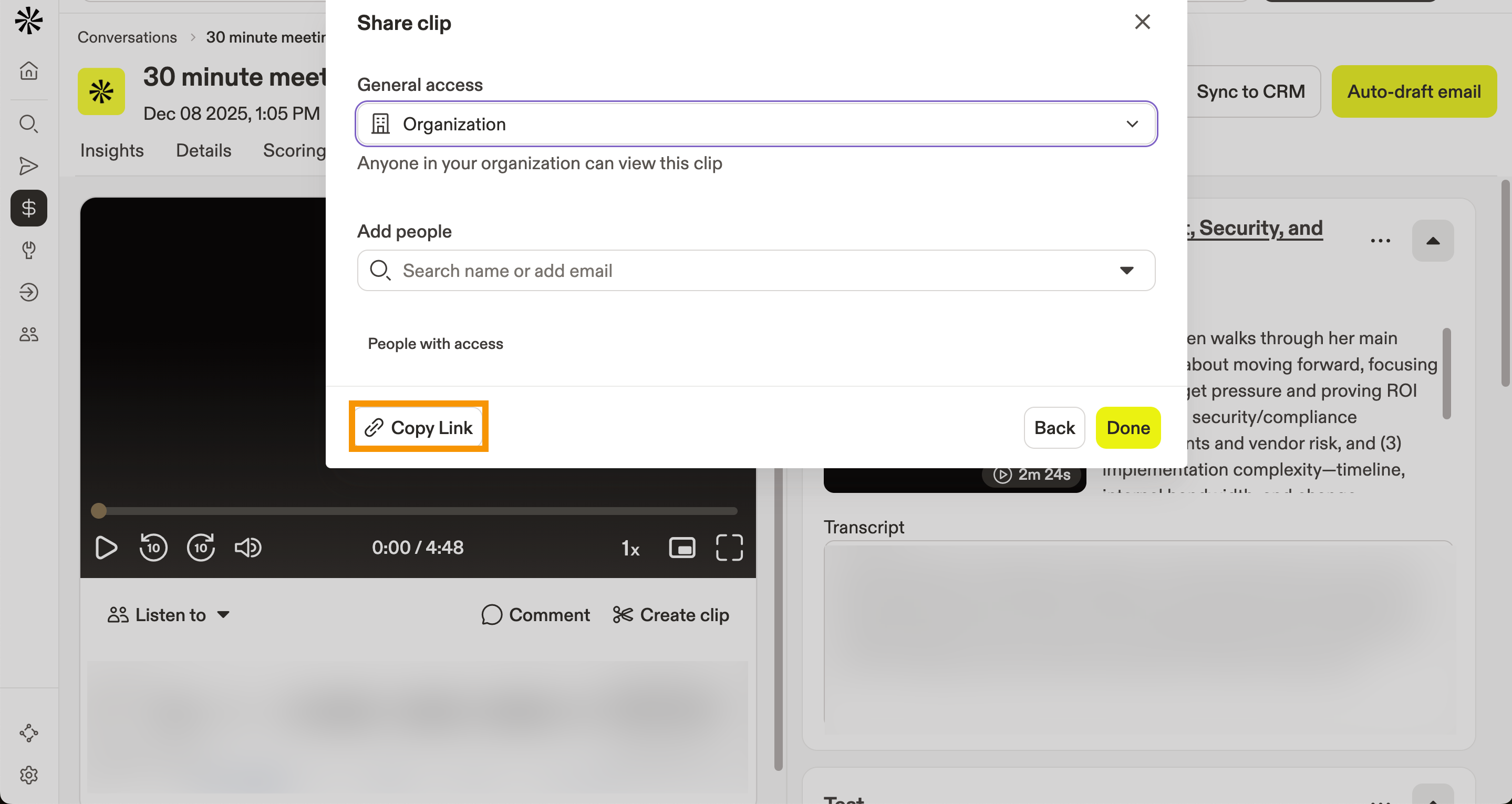 Click copy link and share with teammates