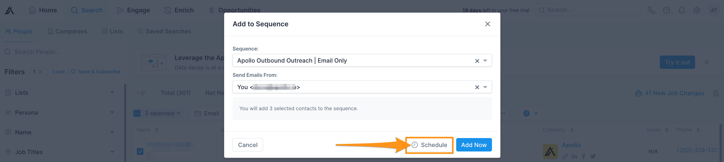 Scheduled time options in modal