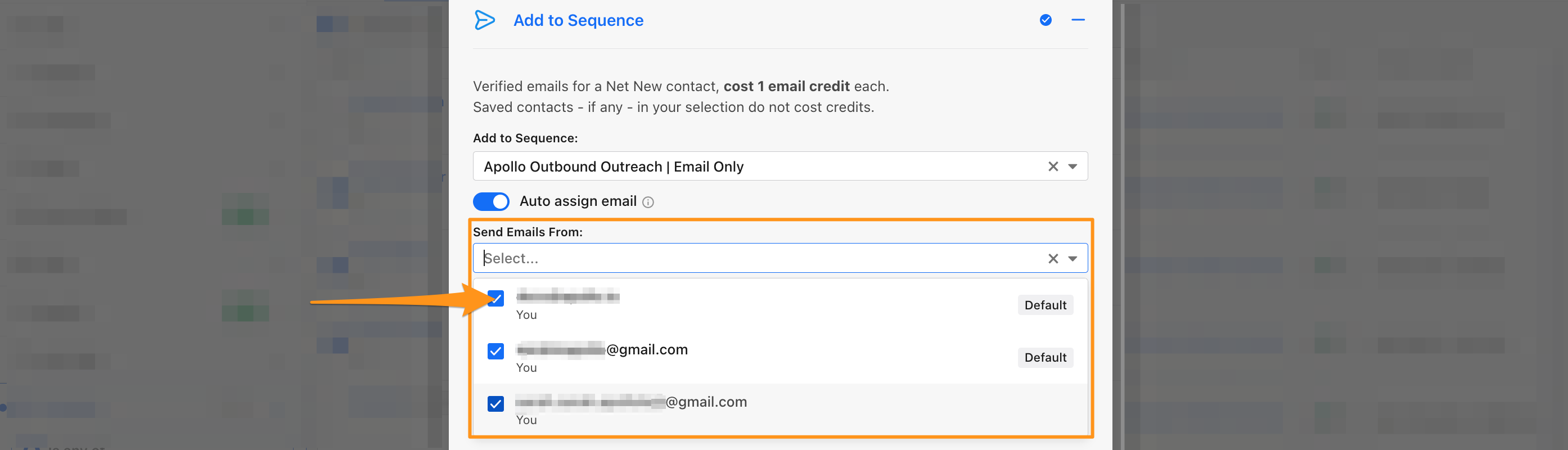 Mailbox checkboxes in send emails from dropdown