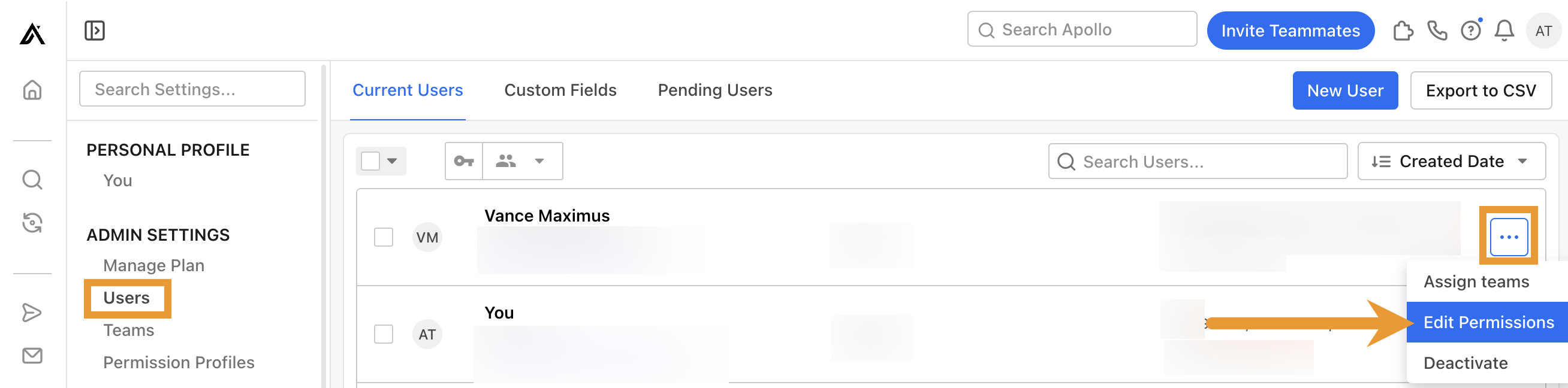 User settings in Apollo