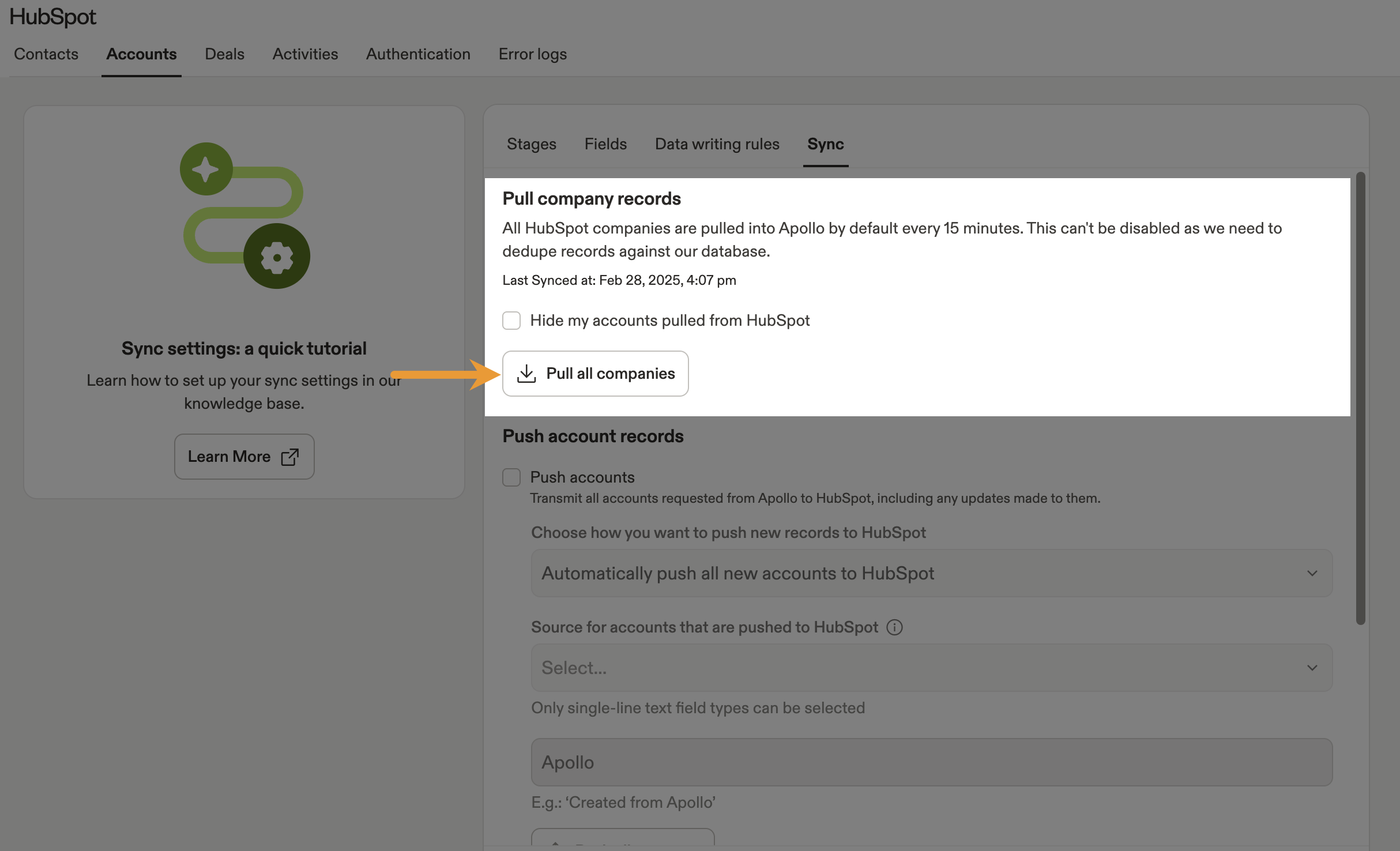 Pull all companies button highlighted
