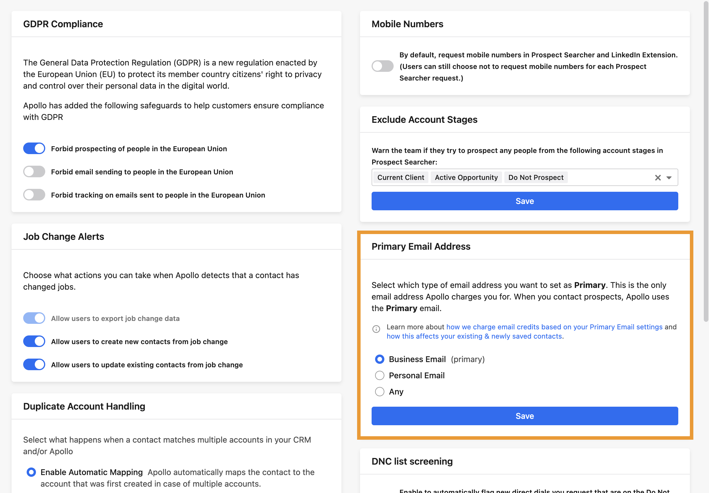 Primary email address settings highlighted